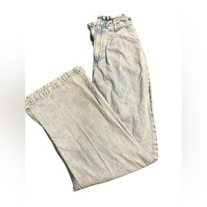 Product: Light wash flare blue jeans with scrunchy waist